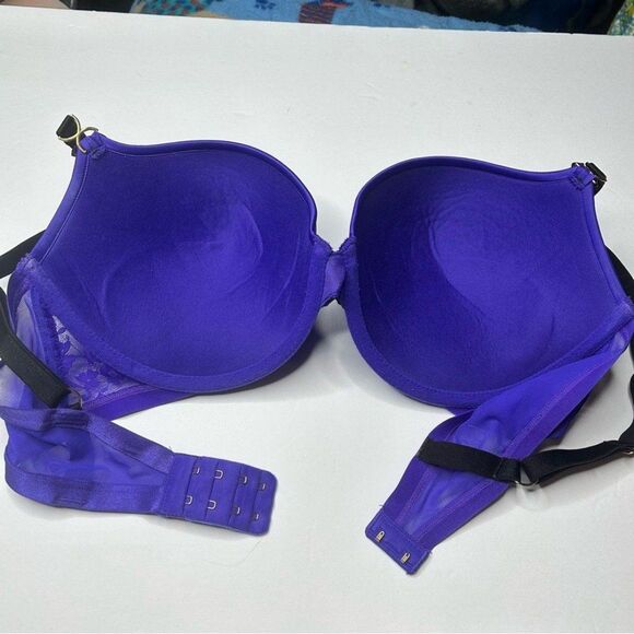 Victoria's Secret Purple black lace Bra 36DD Padded Demi - Picture 4 of 8